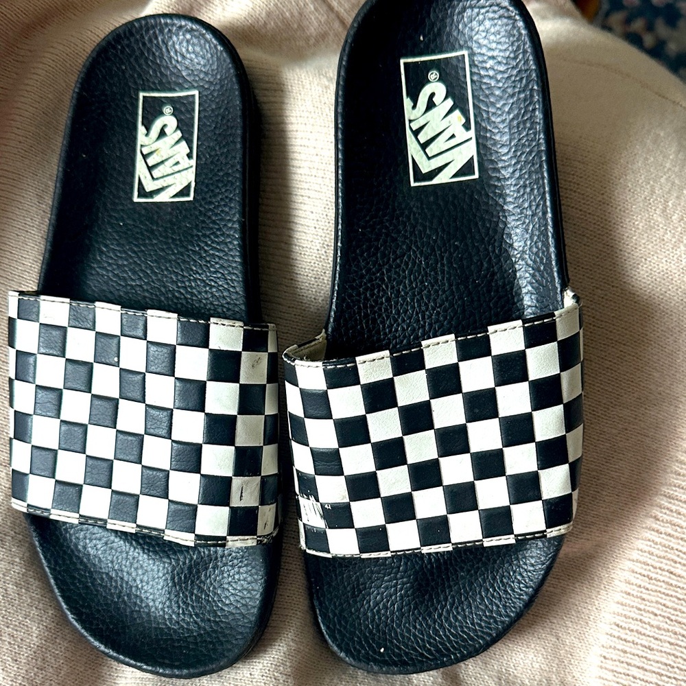 Retro Vans Black and White Checkered Slides size 9